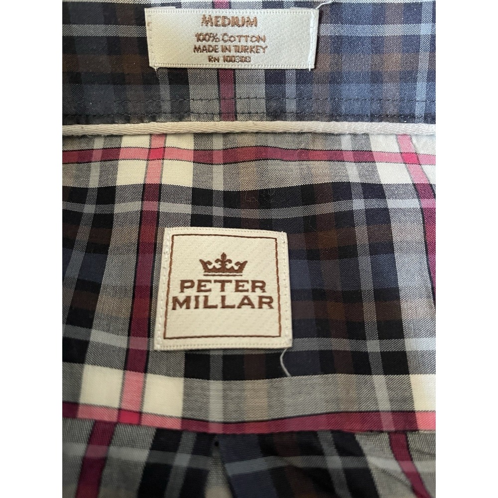 Peter Millar Long Sleeve Button Down Shirt Blue Pink Plaid Pocket Medium JBHS - Picture 9 of 9